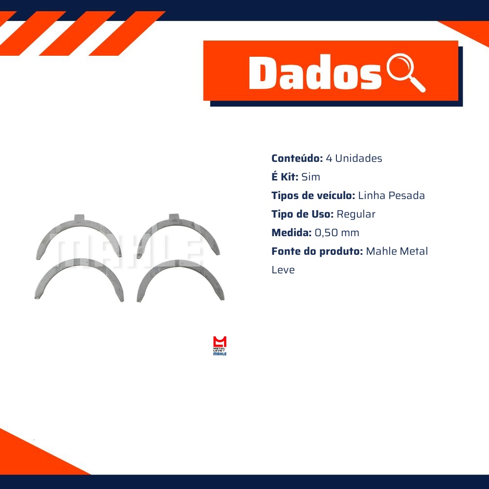 Jogo de Arruelas de Encosto 0,50 - Mahle Metal Leve - AE-074-J 0,50
