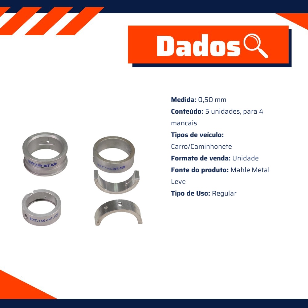 Jogo de Bronzina Central 0,50 - Mahle Metal Leve - BC-161-J 0,50