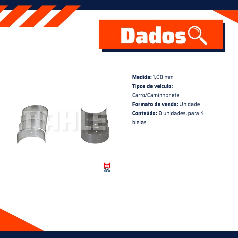 Jogo de Bronzina de Biela 1,00 - Mahle Metal Leve - BB-503-J 1,00