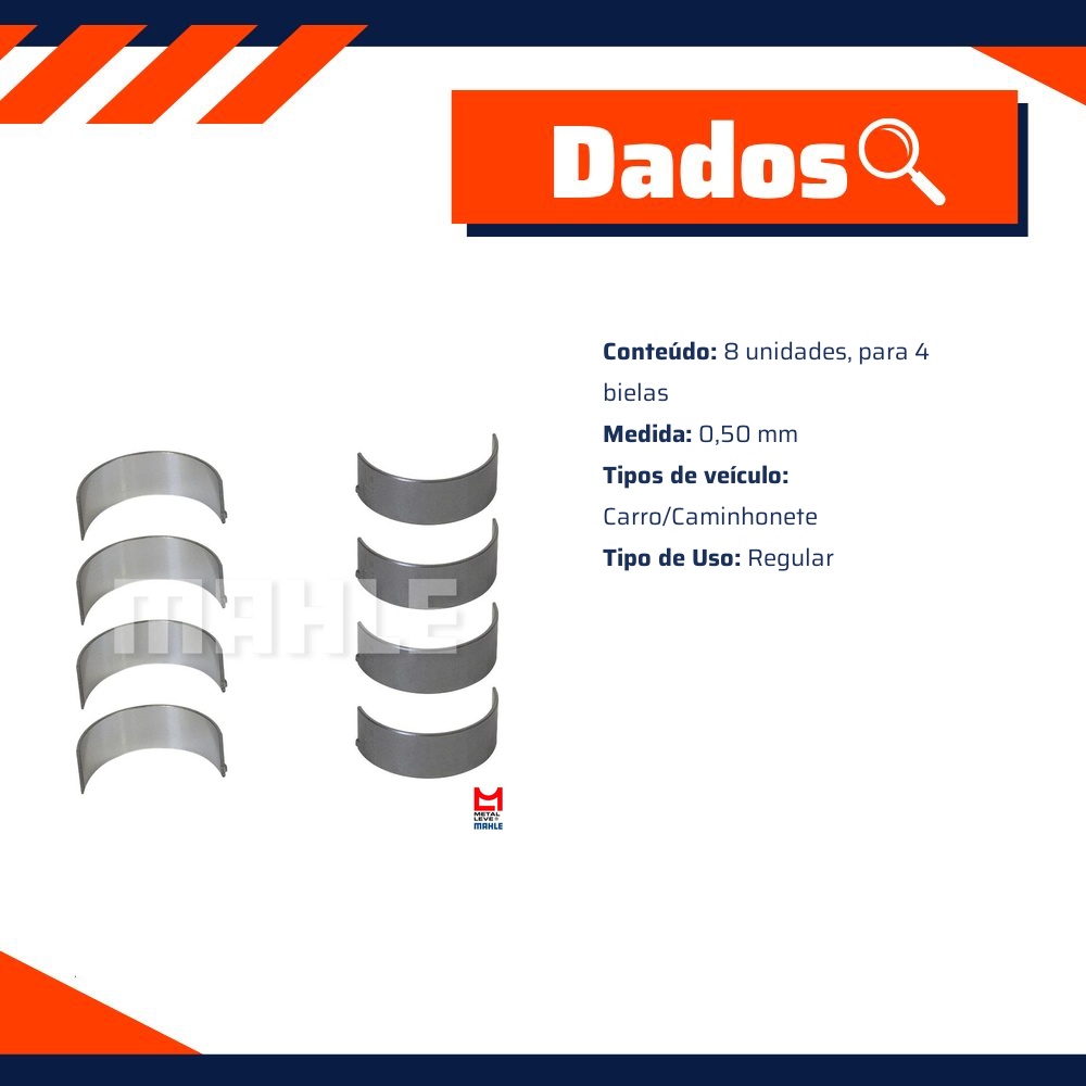Jogo de Bronzina de Biela Spa 0,50 - Mahle Metal Leve - SBB-1313-J 0,50 SPA