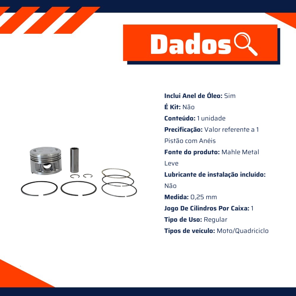Pistão Com Anéis 0,25 - Mahle Metal Leve - P&A9114 0,25