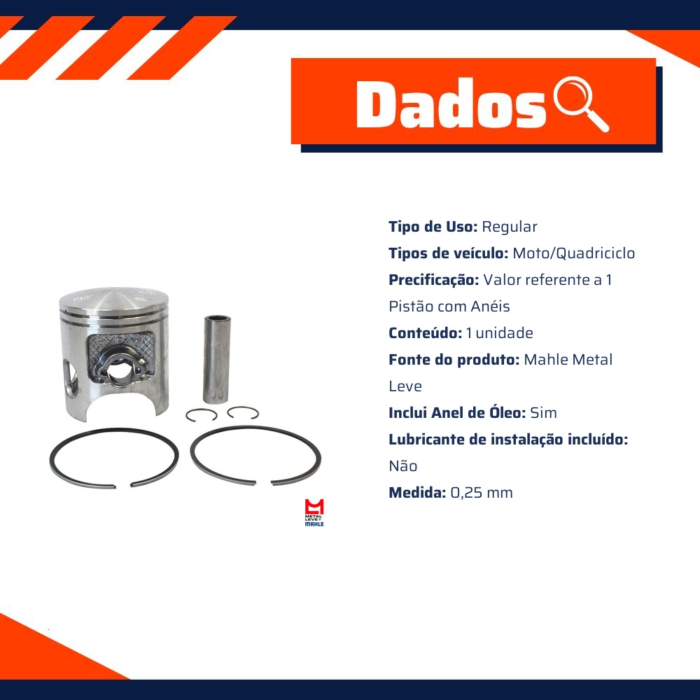 Pistão Com Anéis 0,25 - Mahle Metal Leve - P&A1326 0,25