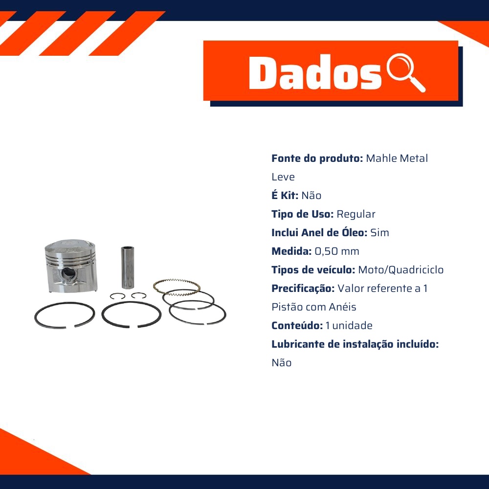 Pistão Com Anéis 0,50 - Mahle Metal Leve - P&A1367 0,50