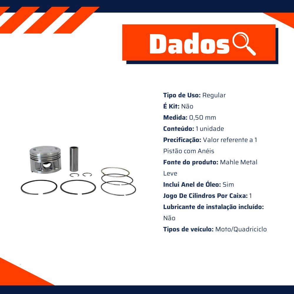 Pistão Com Anéis 0,50 - Mahle Metal Leve - P&A9114 0,50