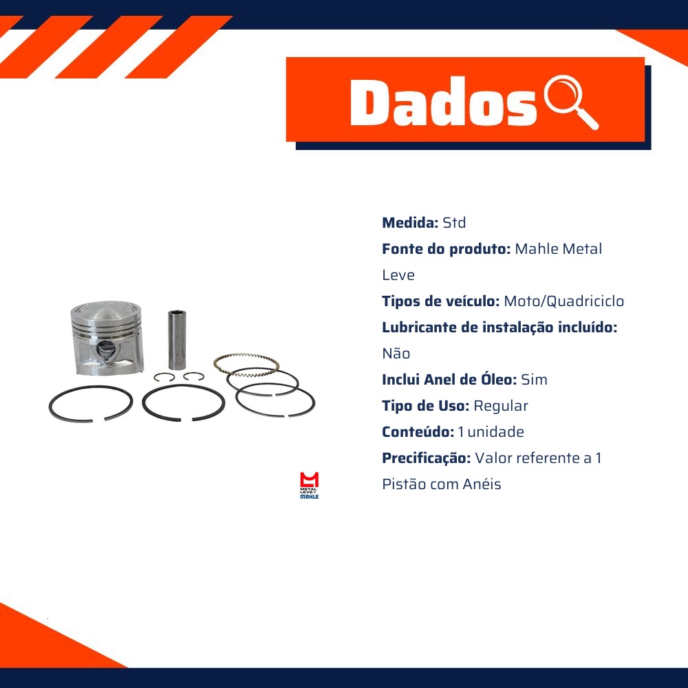 Pistão com Anéis STD para Honda CG 125 - Mahle Metal Leve - P&A1366 STD