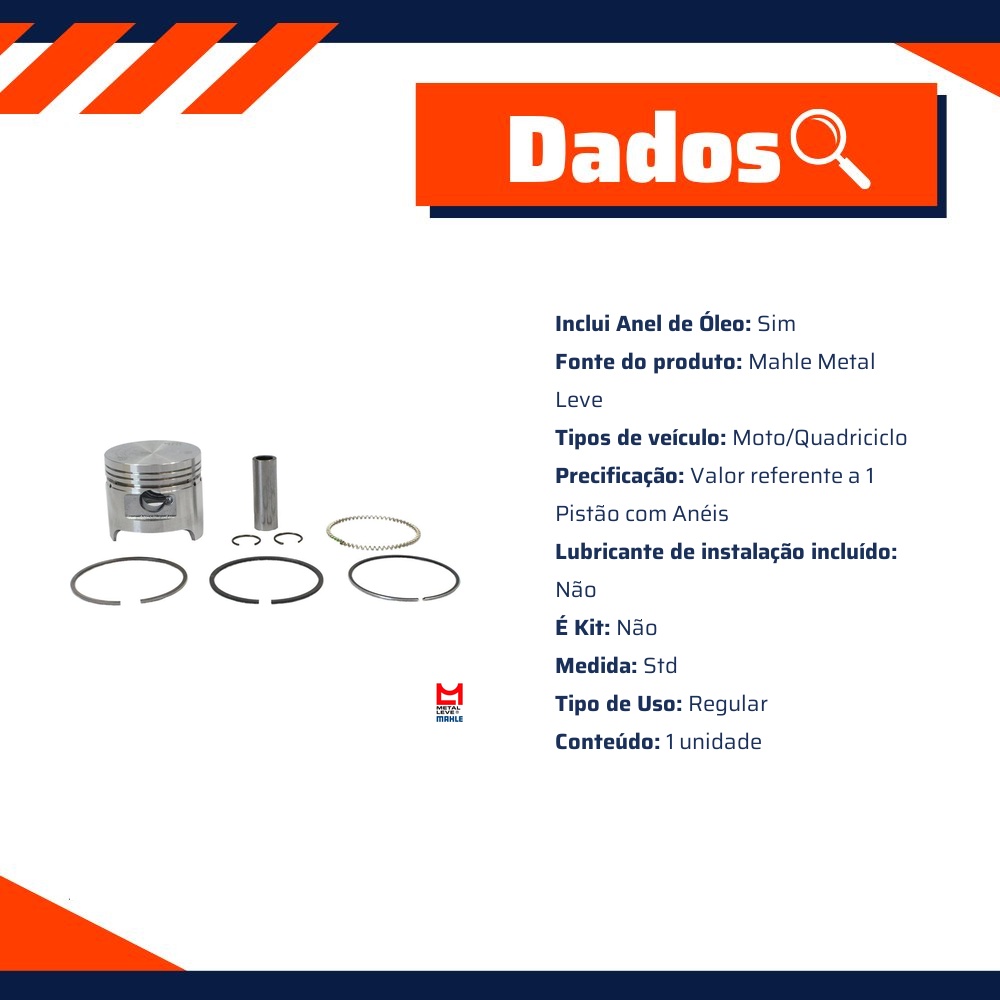 Pistão Com Anéis Std - Mahle Metal Leve - P&A9080 STD