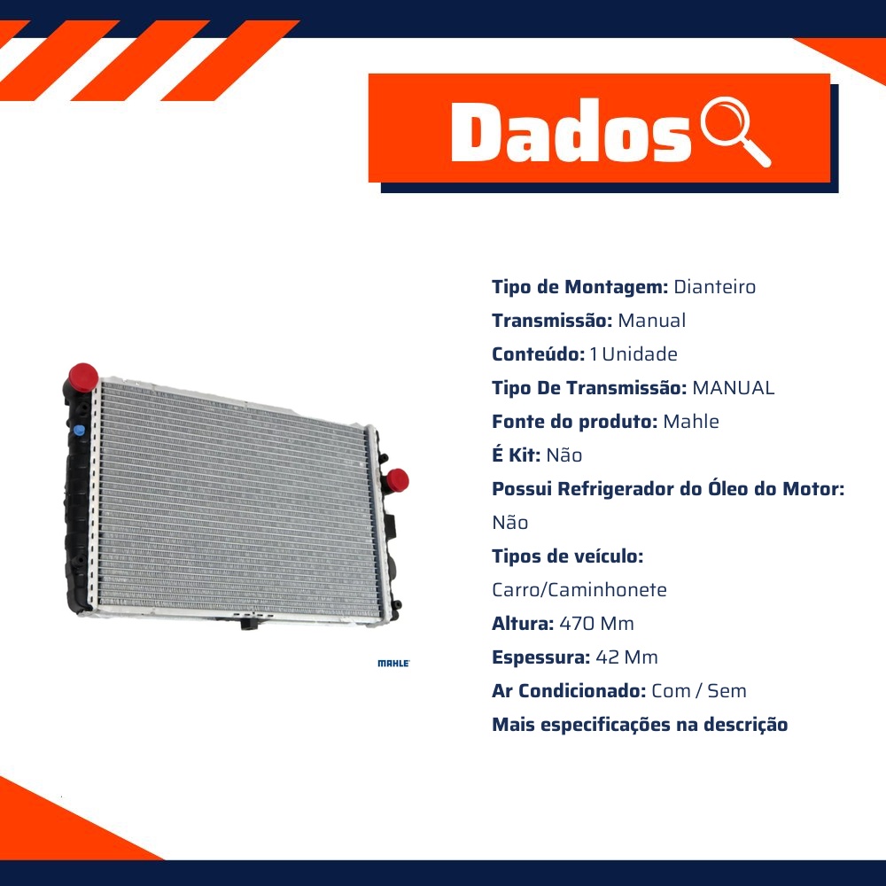 Radiador de Água para Volkswagen Gol e Parati - Mahle Behr - CR 1241 000P