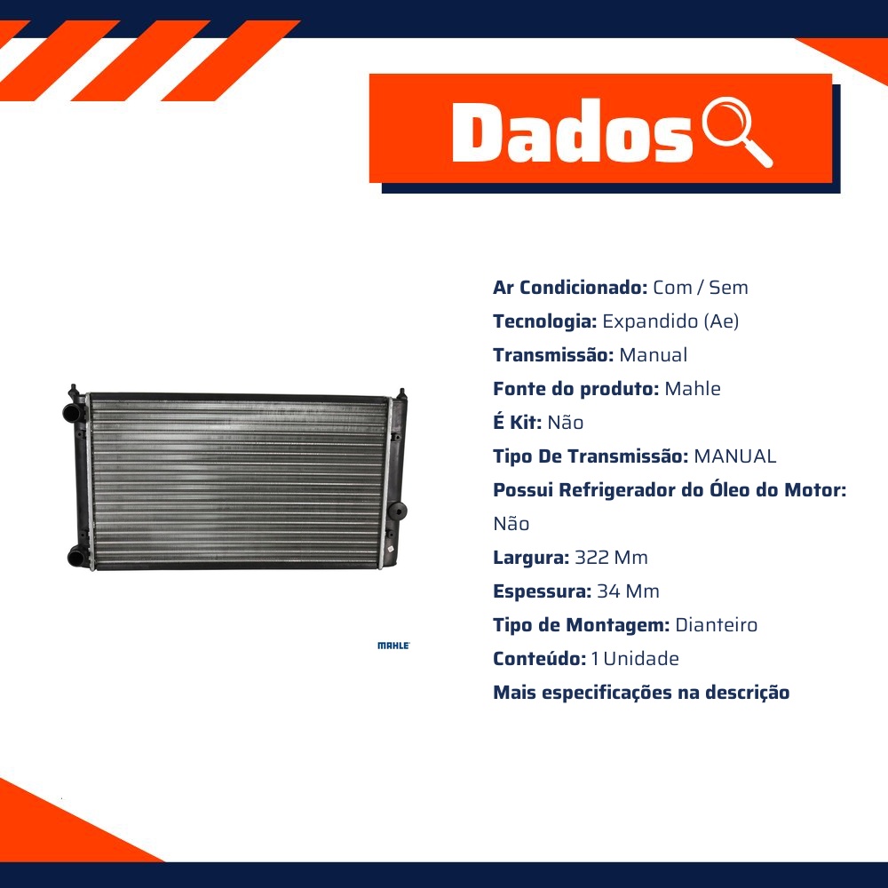Radiador de Água para Volkswagen Golf - Mahle Behr - CR 366 000S