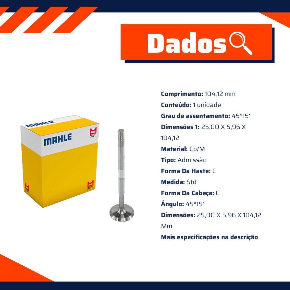 Kit 4 Válvula de Admissão - Mahle Metal Leve - VA0140026 STD