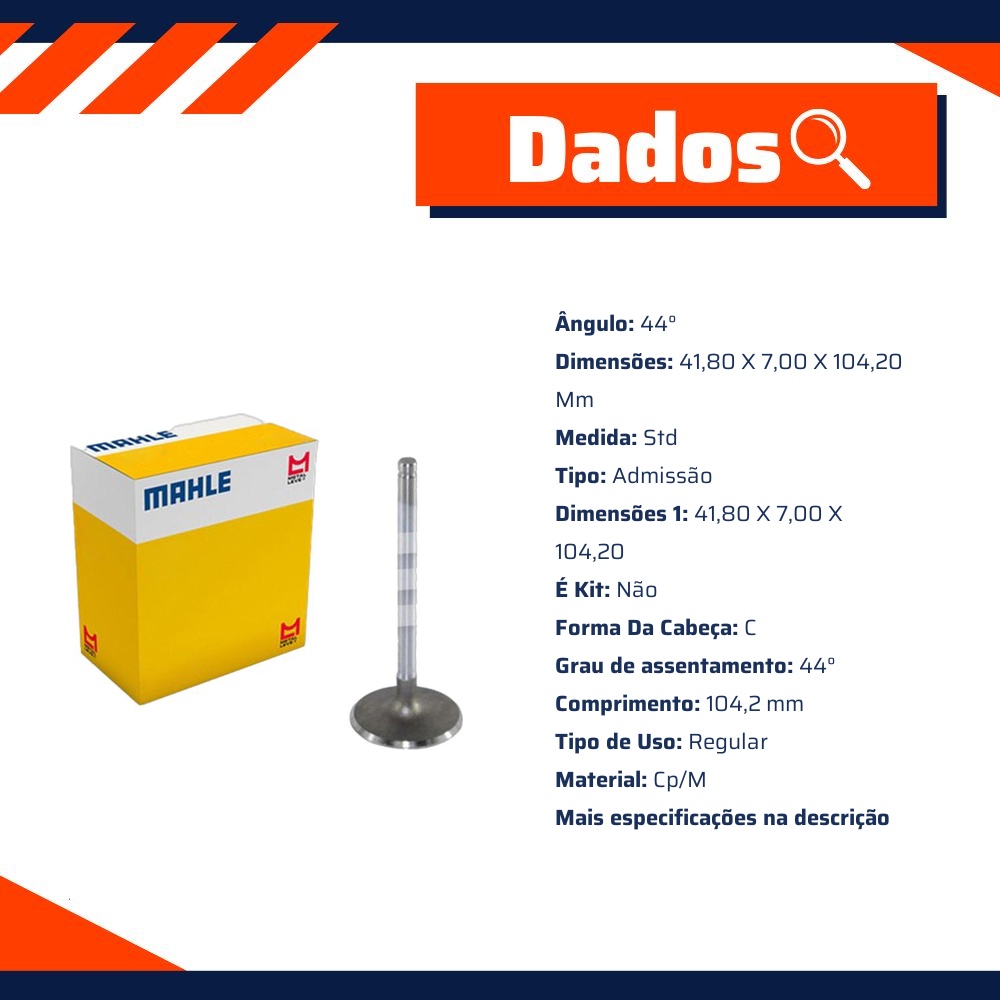 Kit 4 Válvula de Admissão - Mahle Metal Leve - VA0140040 STD