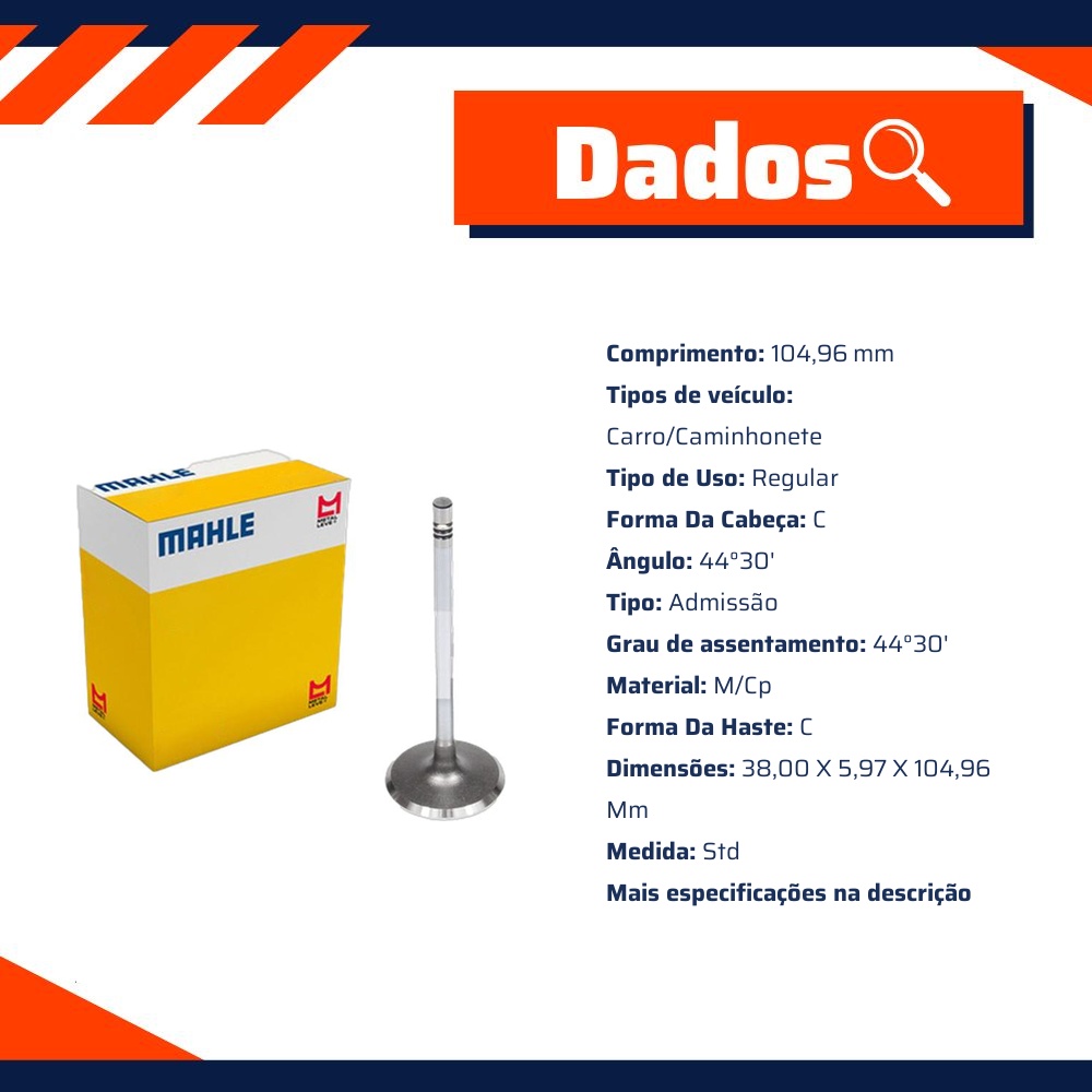Kit 4 Válvula de Admissão - Mahle Metal Leve - VA0141396 STD