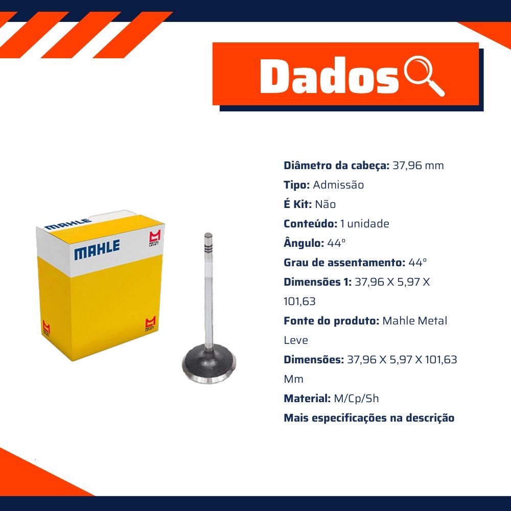 Kit 4 Válvula de Admissão - Mahle Metal Leve - VA0251614 STD