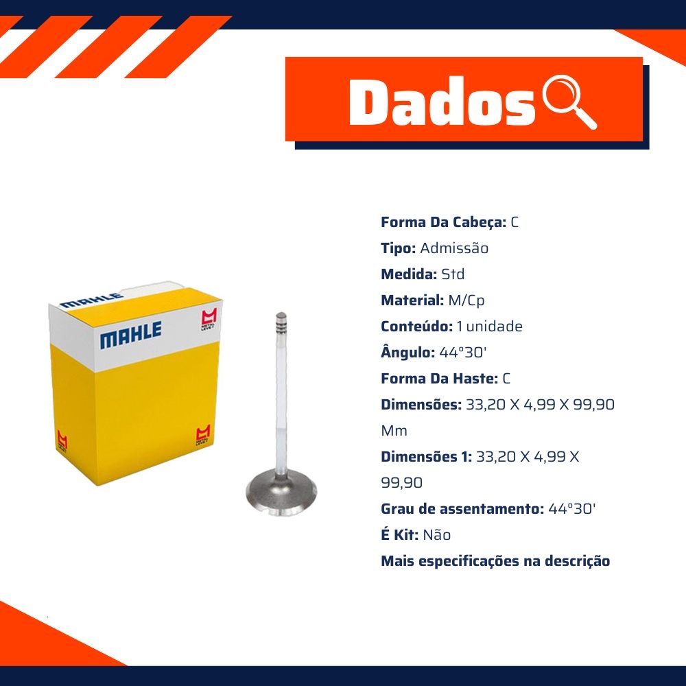 Kit 4 Válvula de Admissão para Fiat Siena - Mahle Metal Leve - VA0251633 STD