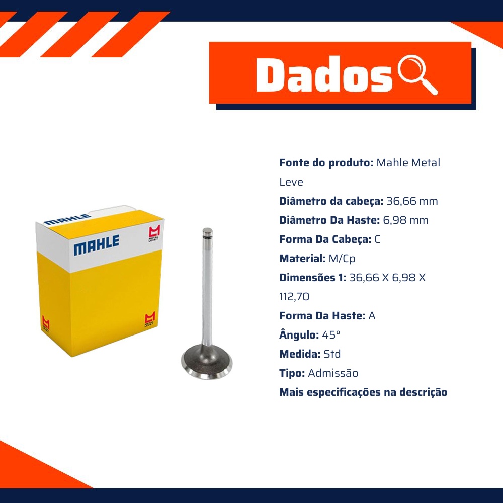 Kit 4 Válvula de Admissão - Mahle Metal Leve - VA0441091 STD