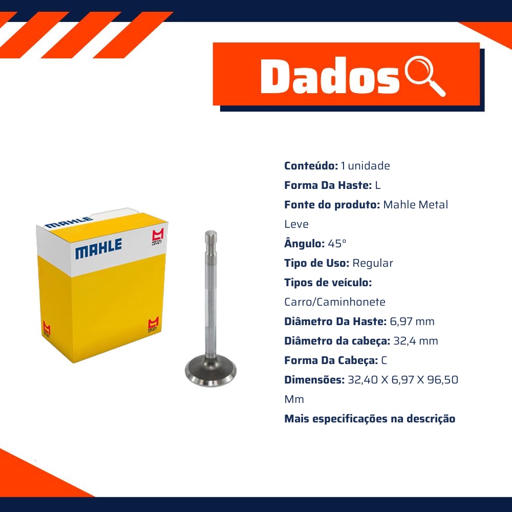 Kit 4 Válvula de Admissão - Mahle Metal Leve - VA0590043 STD