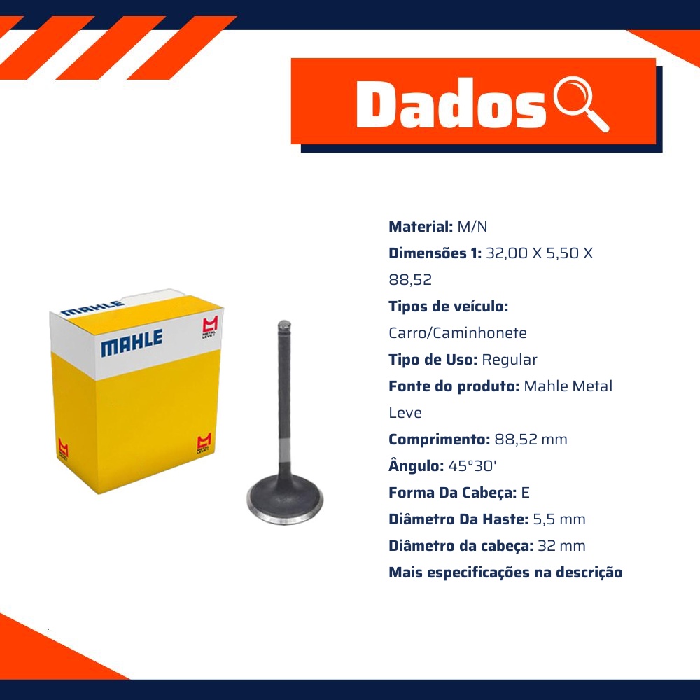 Kit 4 Válvula de Admissão para Toyota Corolla e Fielder - Mahle Metal Leve - VA0630207 STD