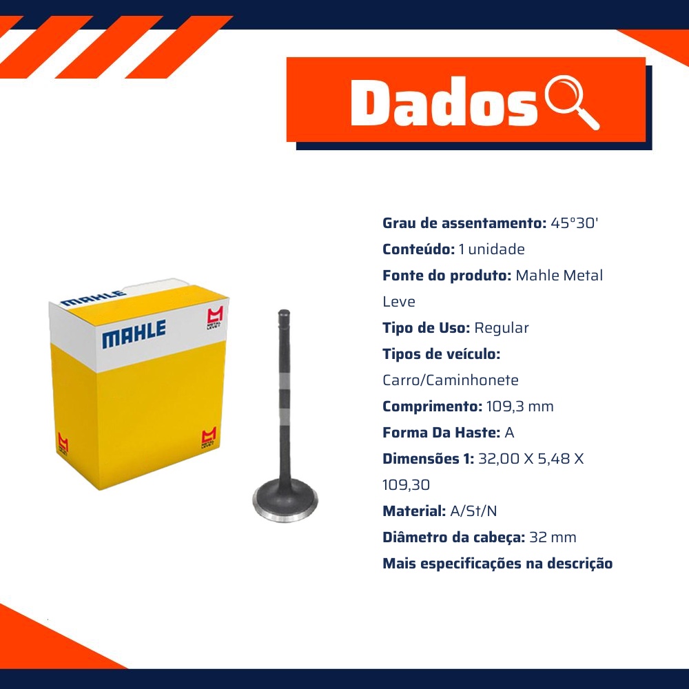Kit 4 Válvula de Admissão para Toyota Corolla - Mahle Metal Leve - VA0631550 STD