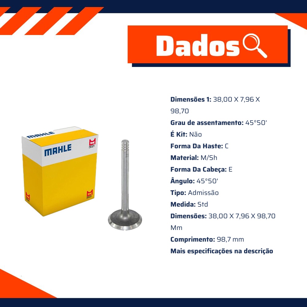 Kit 4 Válvula de Admissão - Mahle Metal Leve - VA0700017 STD