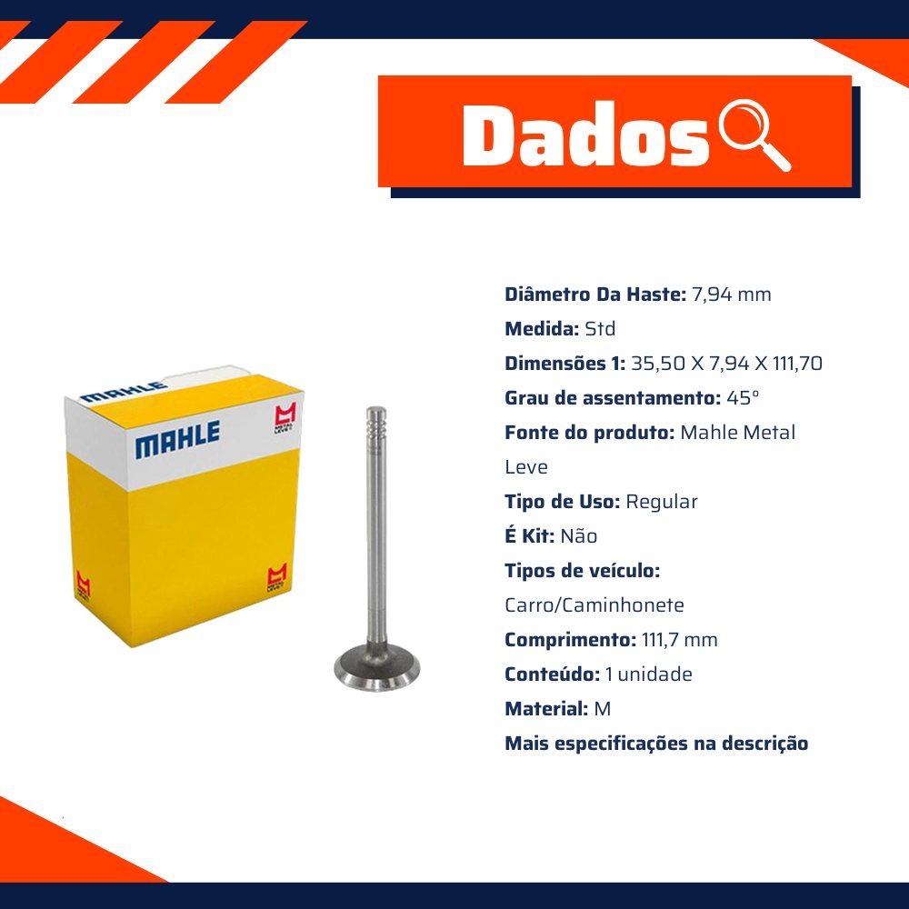 Kit 4 Válvula de Admissão - Mahle Metal Leve - VA0700020 STD