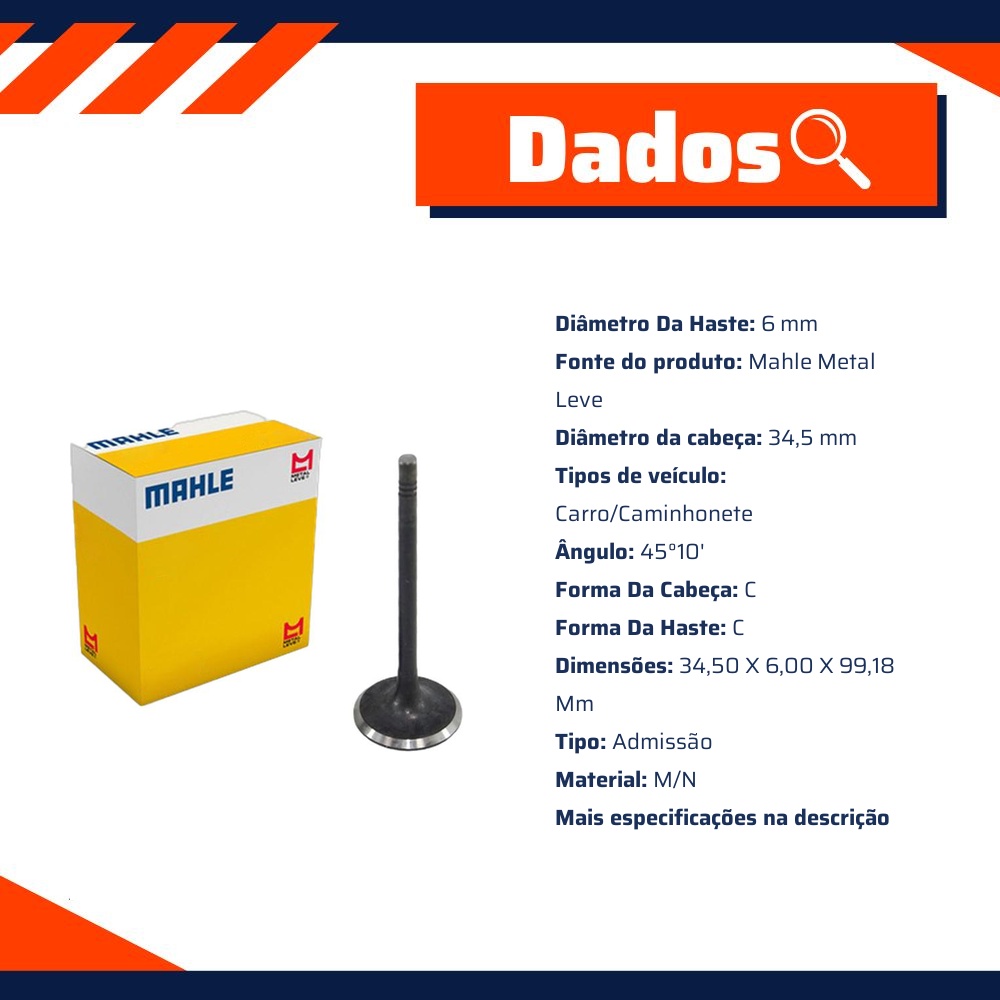 Kit 4 Válvula de Admissão - Mahle Metal Leve - VA0700267 STD
