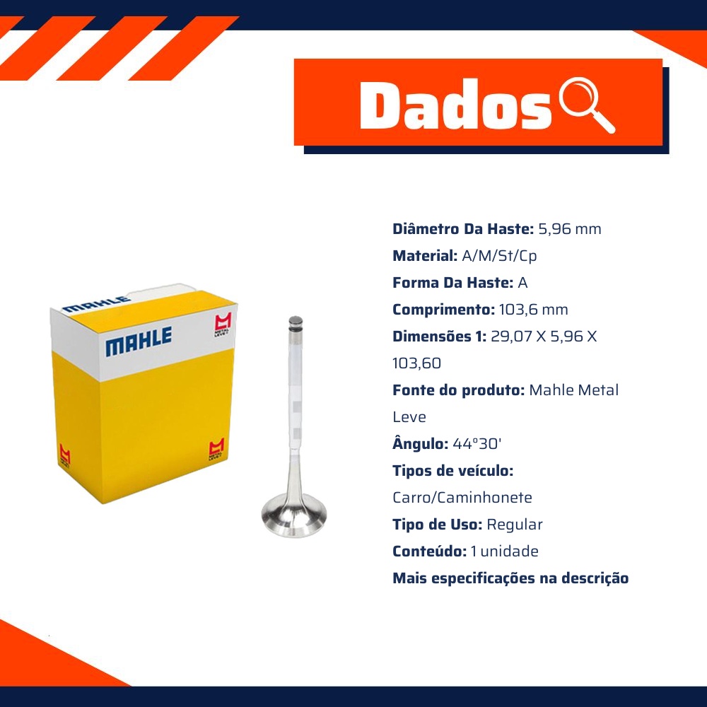 Kit 4 Válvula de Escape - Mahle Metal Leve - VE0441603 STD