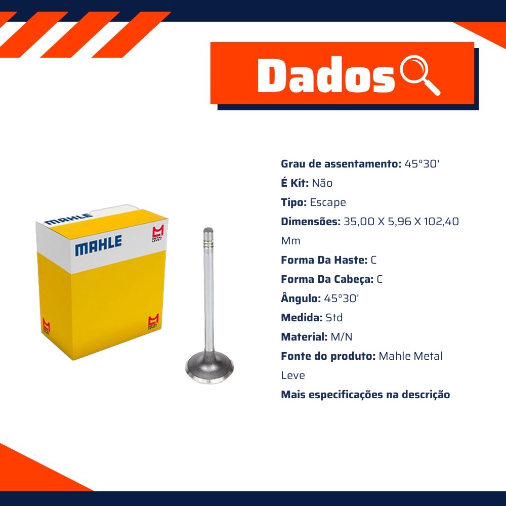 Kit 4 Válvula de Escape para Chevrolet Captiva e Malibu - Mahle Metal Leve - VE0141574 STD