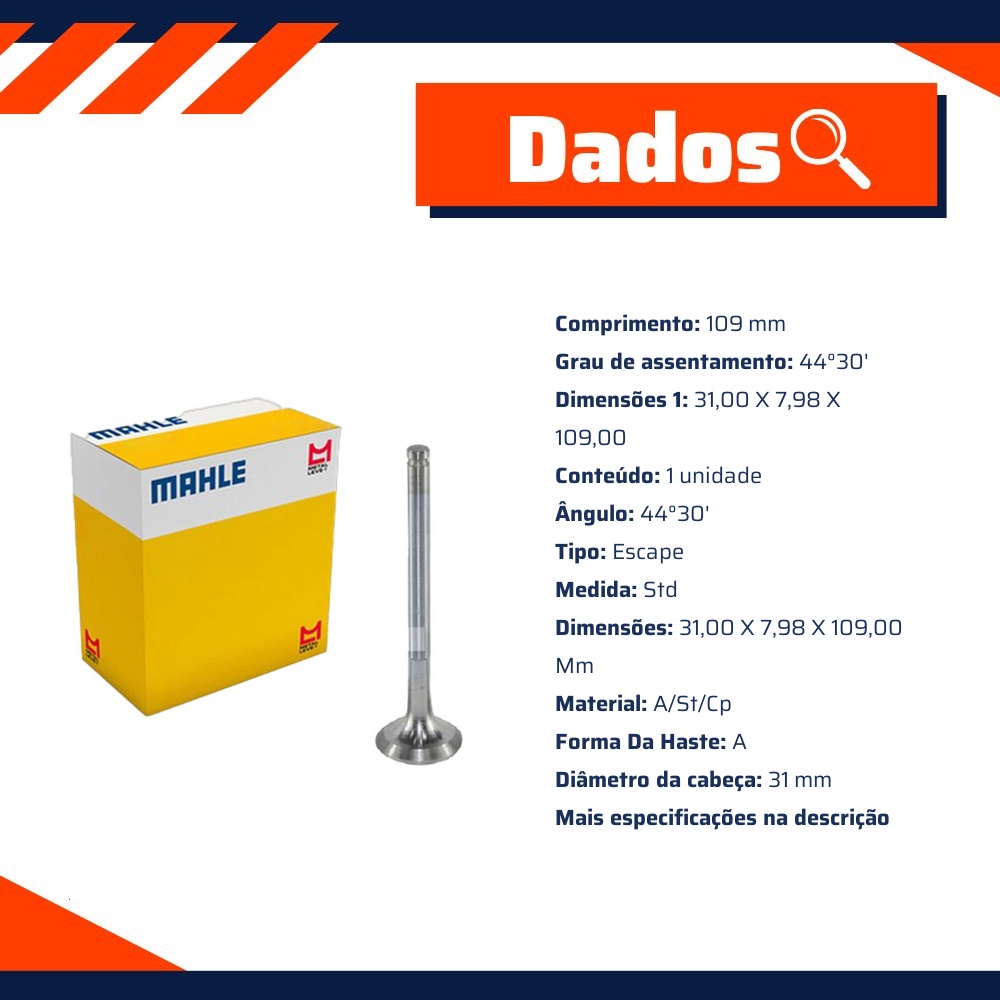 Jogo de Válvulas de Escape Std - Mahle Metal Leve - VE0250053 STD