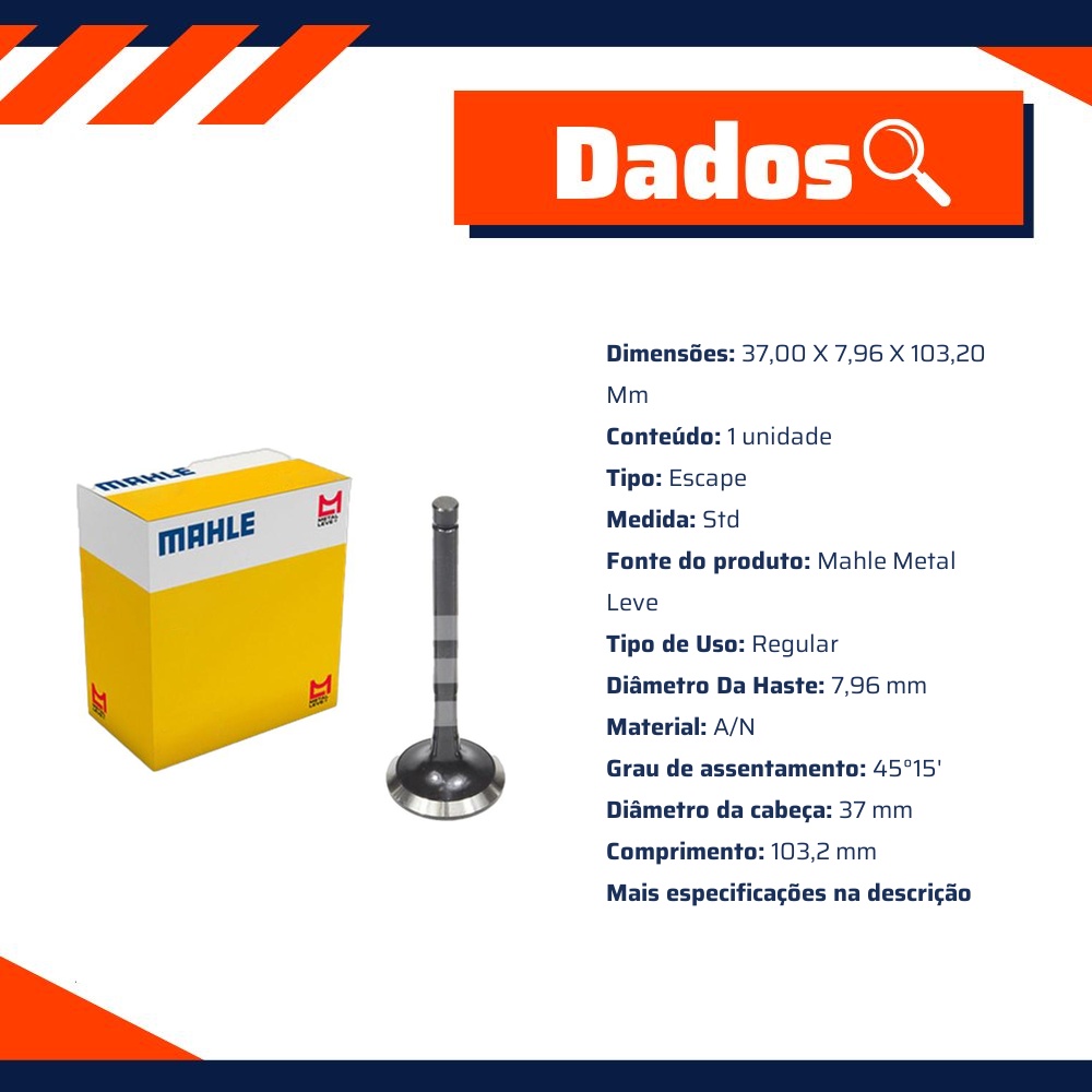 Kit 4 Válvula de Escape para Toyota Hilux - Mahle Metal Leve - VE0630214 STD