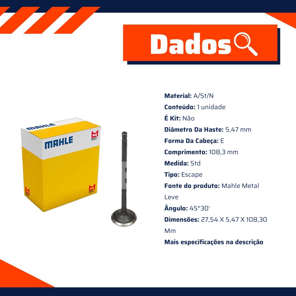 Kit 4 Válvula de Escape para Toyota Corolla - Mahle Metal Leve - VE0631551 STD