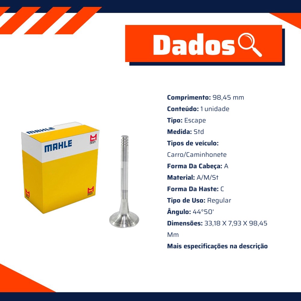 Kit 4 Válvula de Escape - Mahle Metal Leve - VE0700016 STD