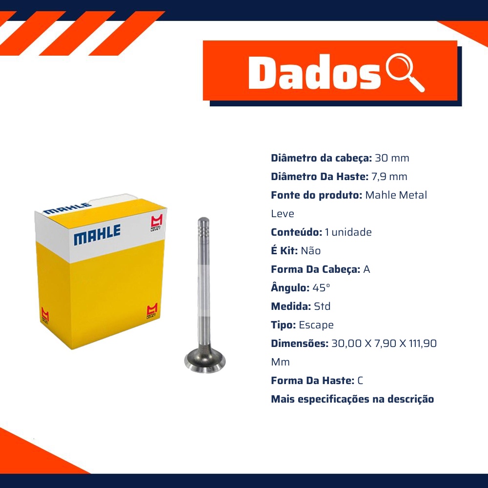 Kit 4 Válvula de Escape - Mahle Metal Leve - VE0700049 STD