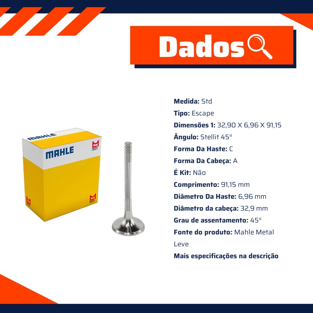 Kit 4 Válvula de Escape - Mahle Metal Leve - VE0700087 STD