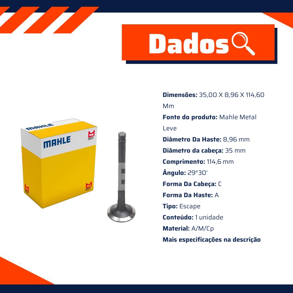Kit 4 Válvula de Escape para KIA Besta e Bongo - Mahle Metal Leve - VE2110186 STD