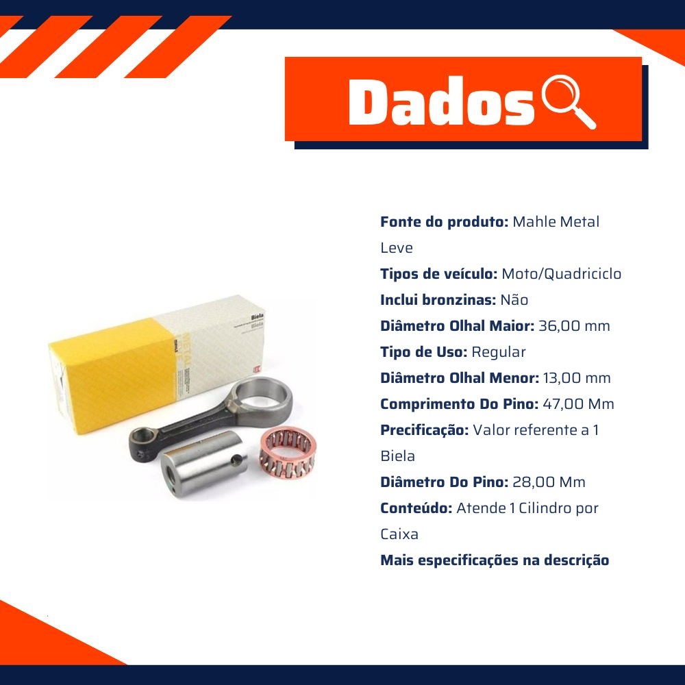 Biela para Honda CG 125 e NXR 125 BROS - Mahle Metal Leve - BL-9350