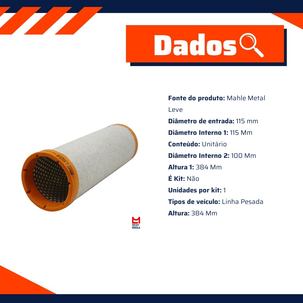 Filtro de Ar Secundário do Motor - Mahle Metal Leve - LXS219