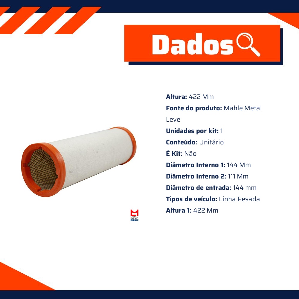 Filtro de Ar Secundário do Motor - Mahle Metal Leve - LXS260