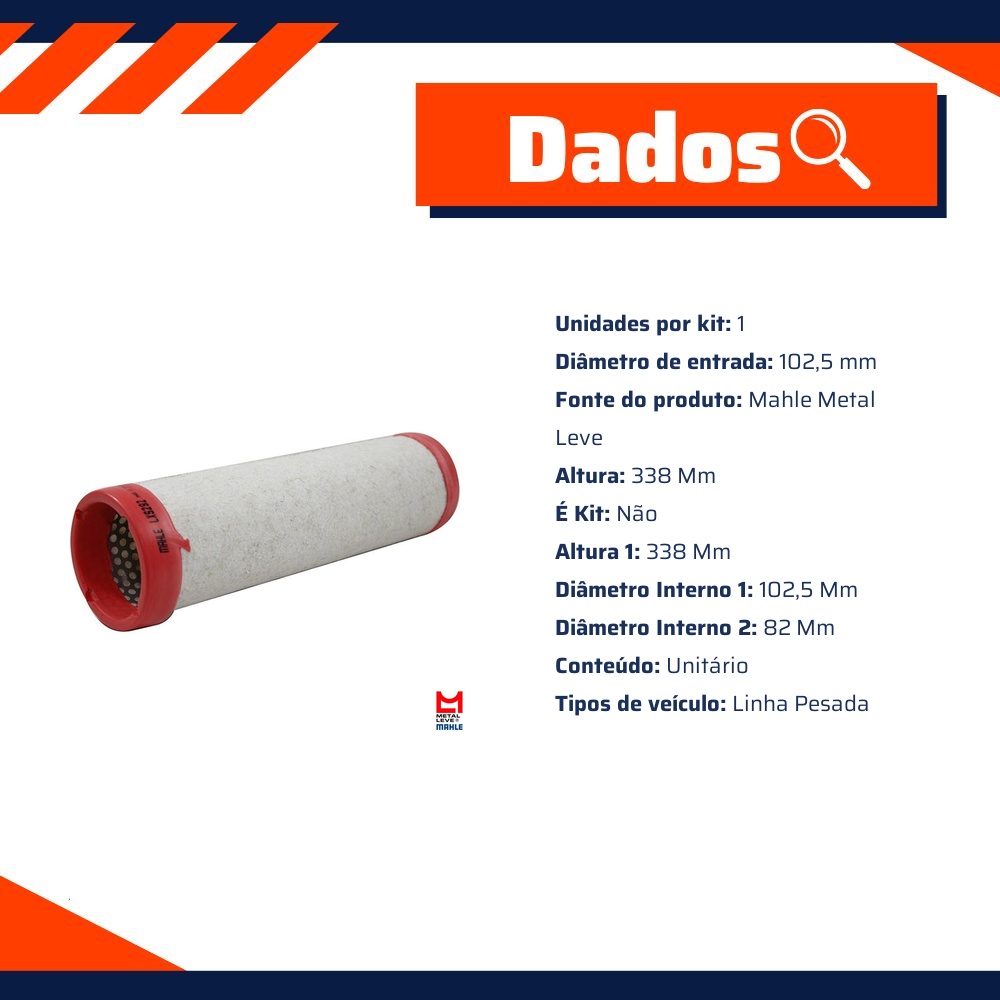 Filtro de Ar Secundário do Motor - Mahle Metal Leve - LXS292