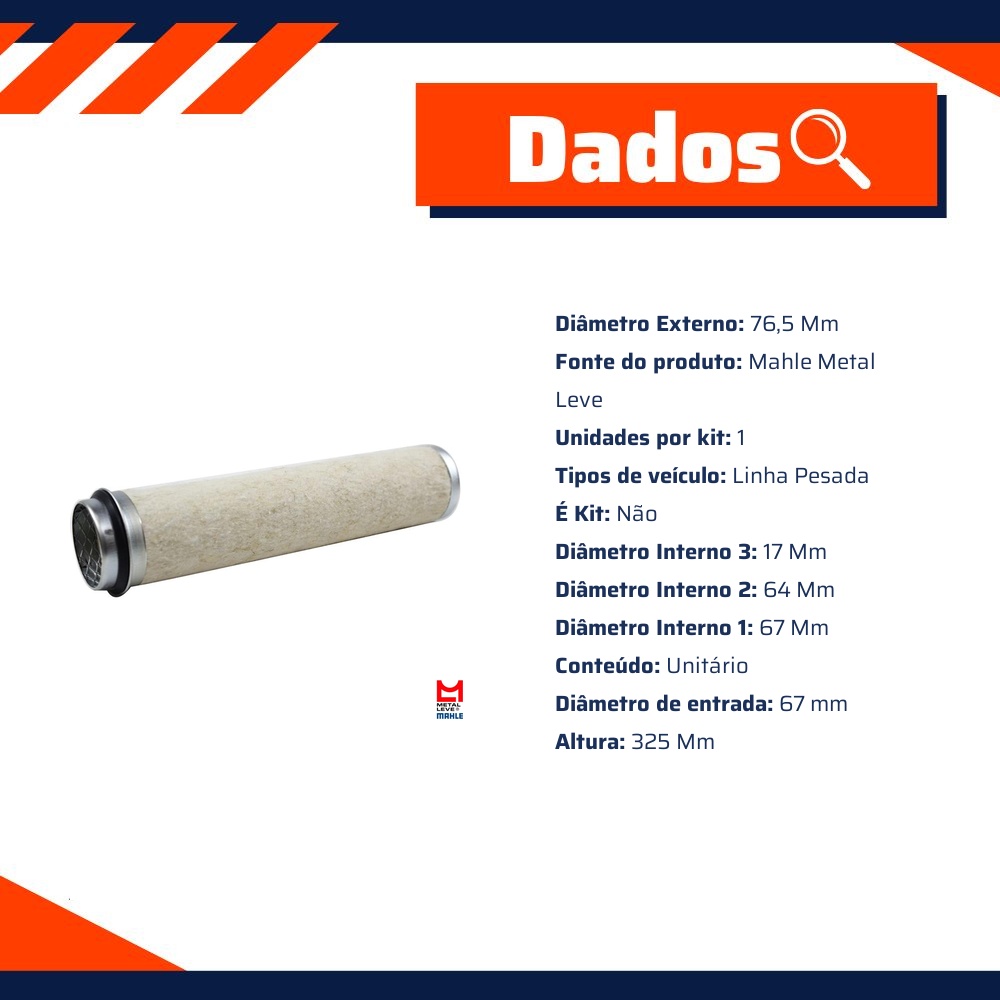 Filtro de Ar Secundário do Motor - Mahle Metal Leve - LXS5/1