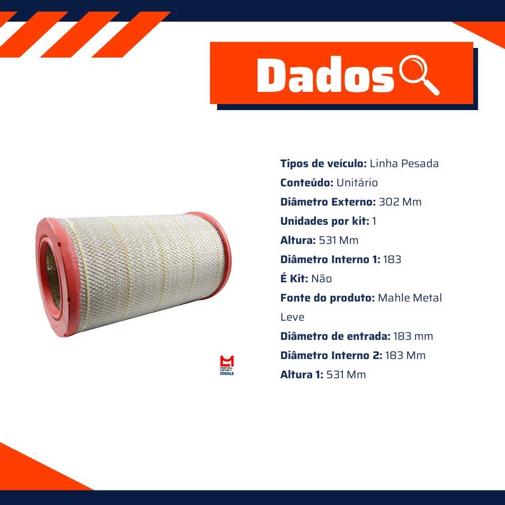 Filtro de Ar do Motor - Mahle Metal Leve - LX1069