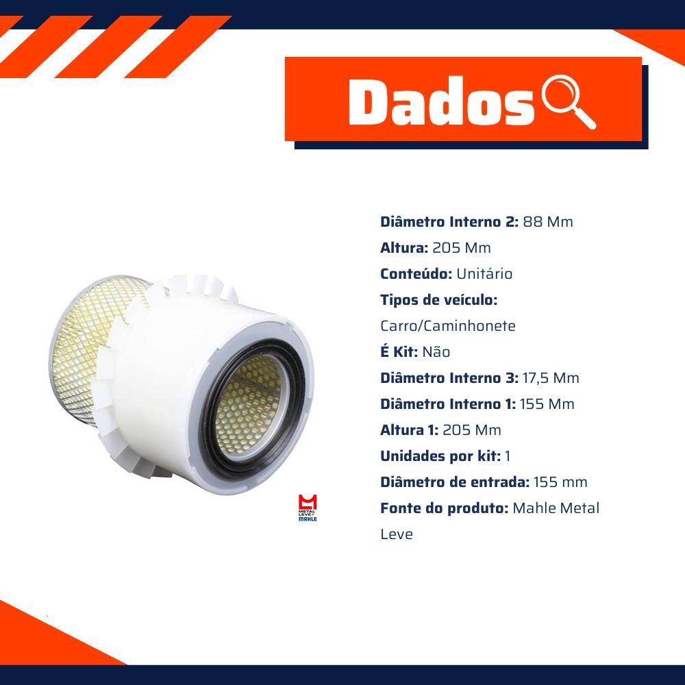 Filtro de Ar do Motor - Mahle Metal Leve - LX1067