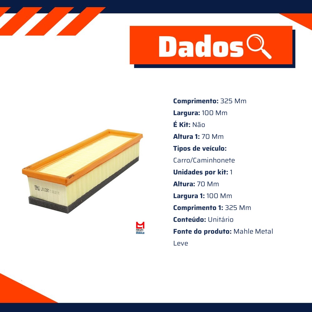 Filtro de Ar do Motor - Mahle Metal Leve - LX1287