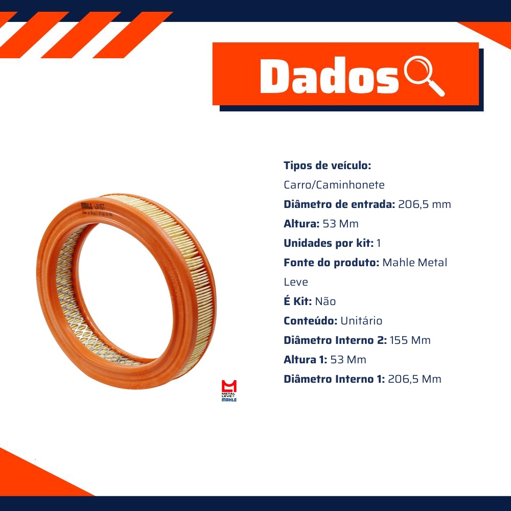 Filtro de Ar do Motor - Mahle Metal Leve - LX157