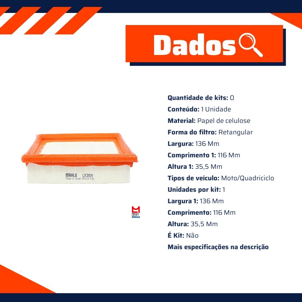 Filtro de Ar do Motor - Mahle Metal Leve - LX3109