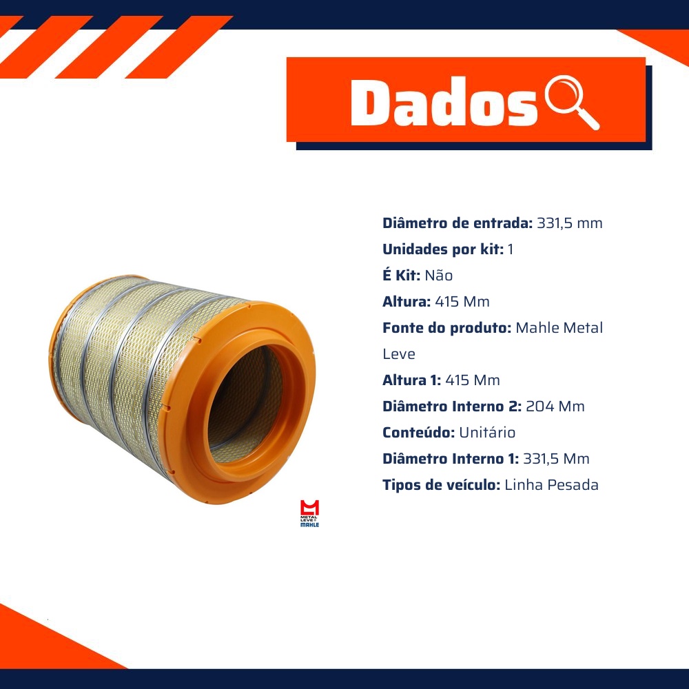 Filtro de Ar do Motor - Mahle Metal Leve - LX3141