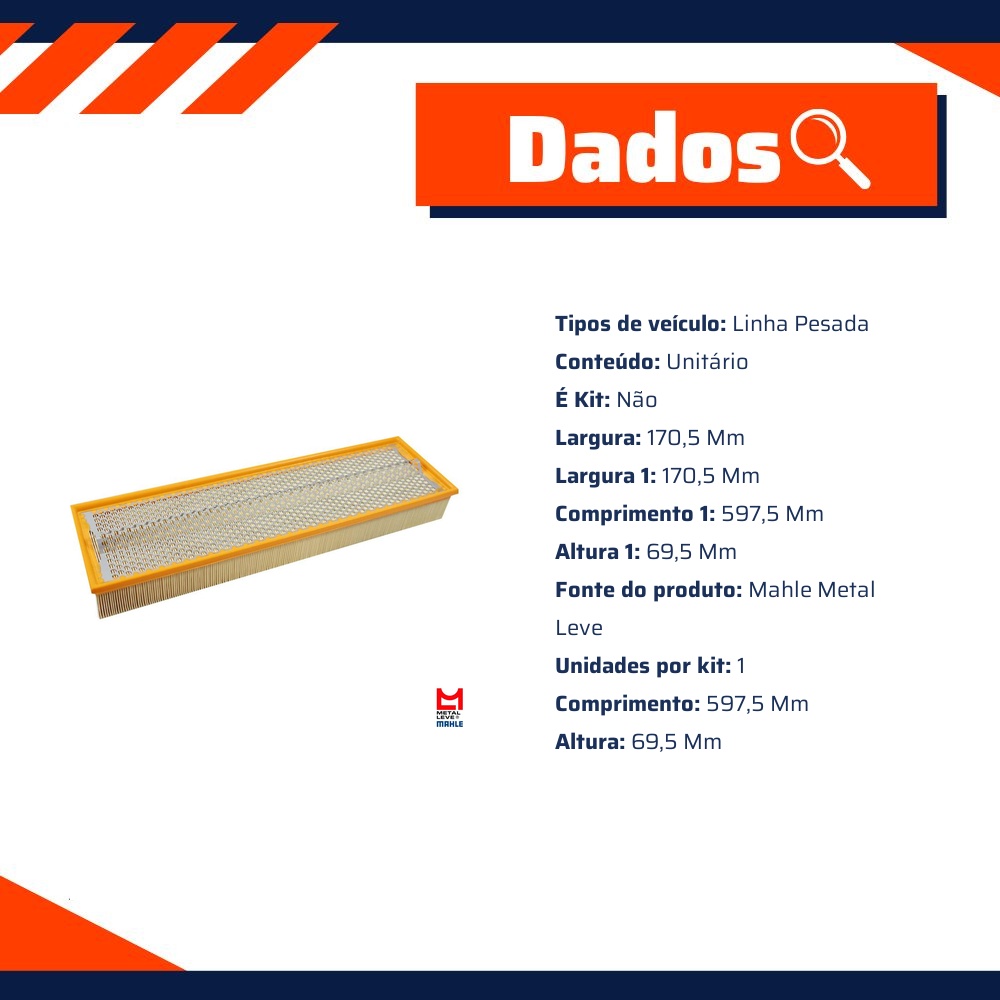 Filtro de Ar para Mercedes-Benz Lo-914 - Mahle Metal Leve - LX335