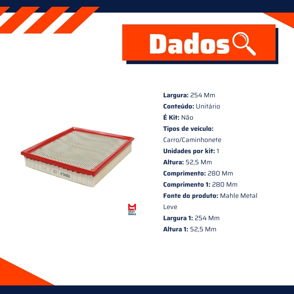 Filtro de Ar para Dodge RAM 2500 - Mahle Metal Leve - LX3524