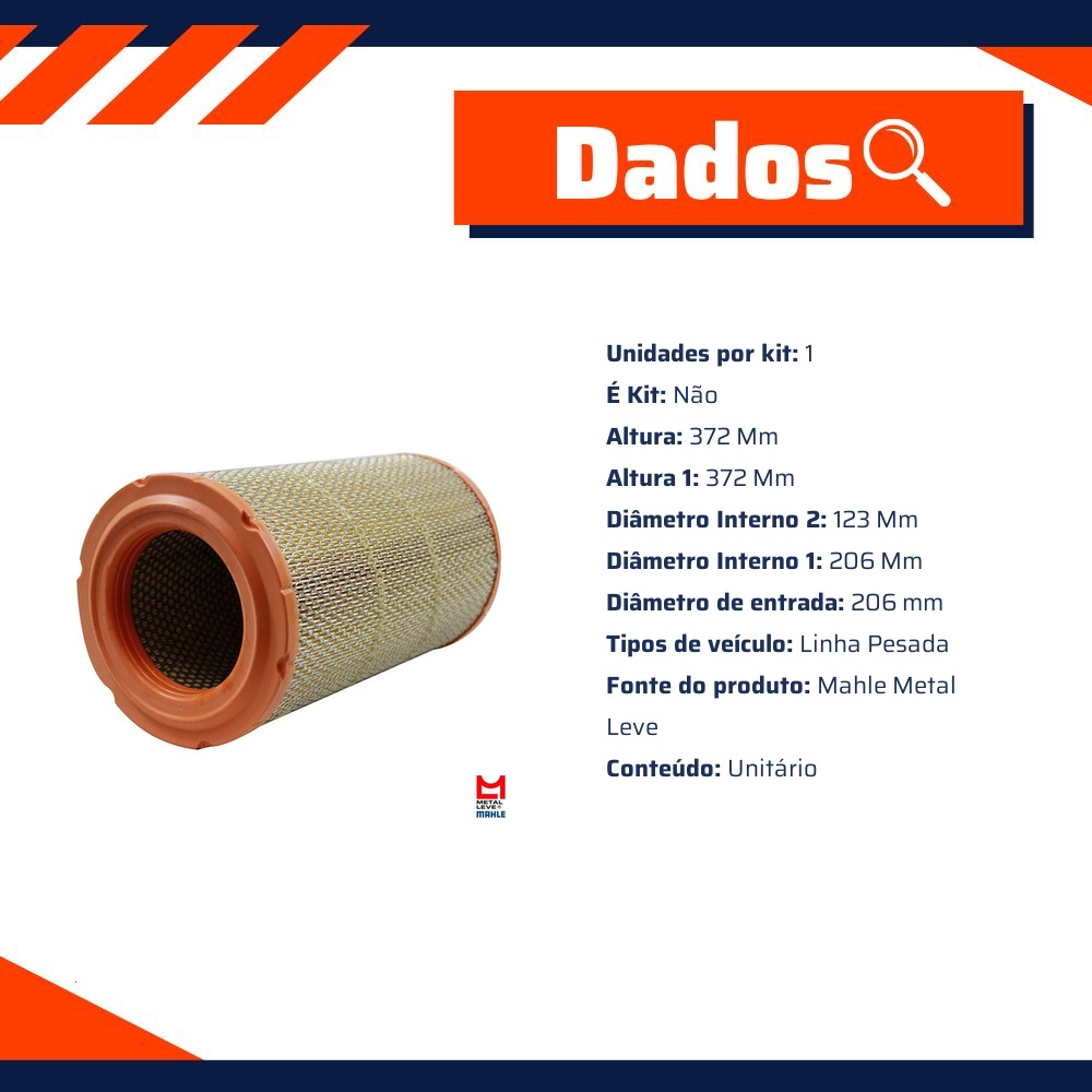 Filtro de Ar do Motor - Mahle Metal Leve - LX3614