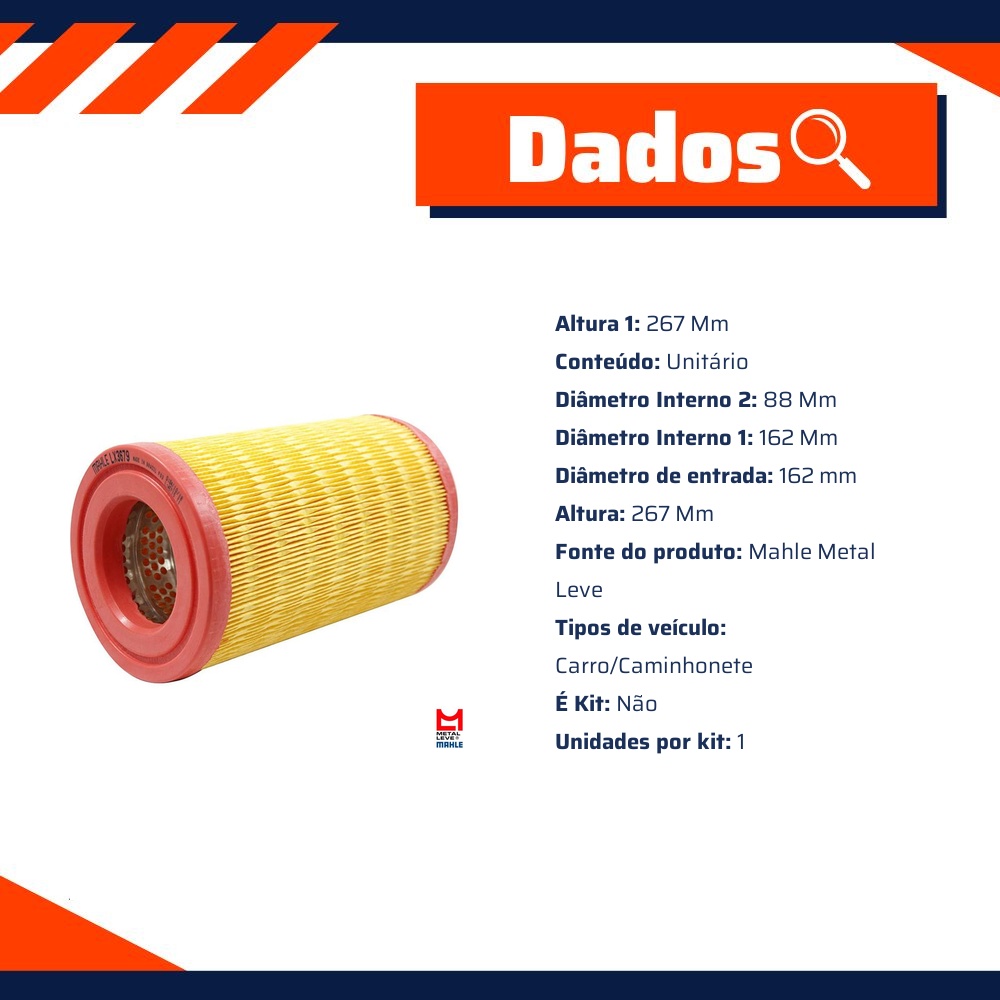Filtro de Ar para Chevrolet S10 e Trailblazer - Mahle Metal Leve - LX3679