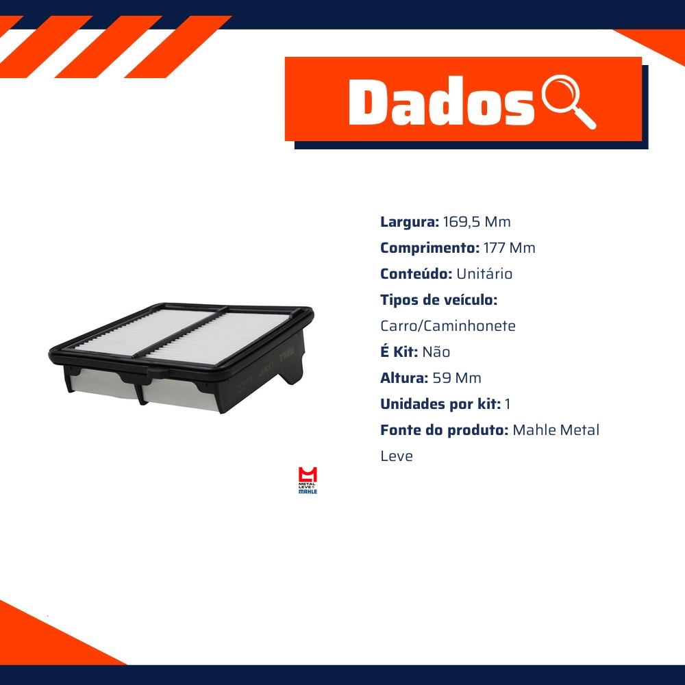 Filtro de Ar para Honda City e FIT - Mahle Metal Leve - LX3697