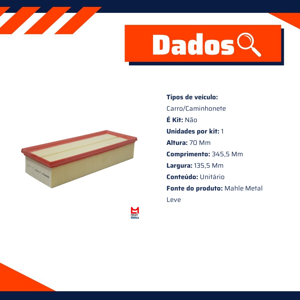 Filtro de Ar do Motor - Mahle Metal Leve - LX3797